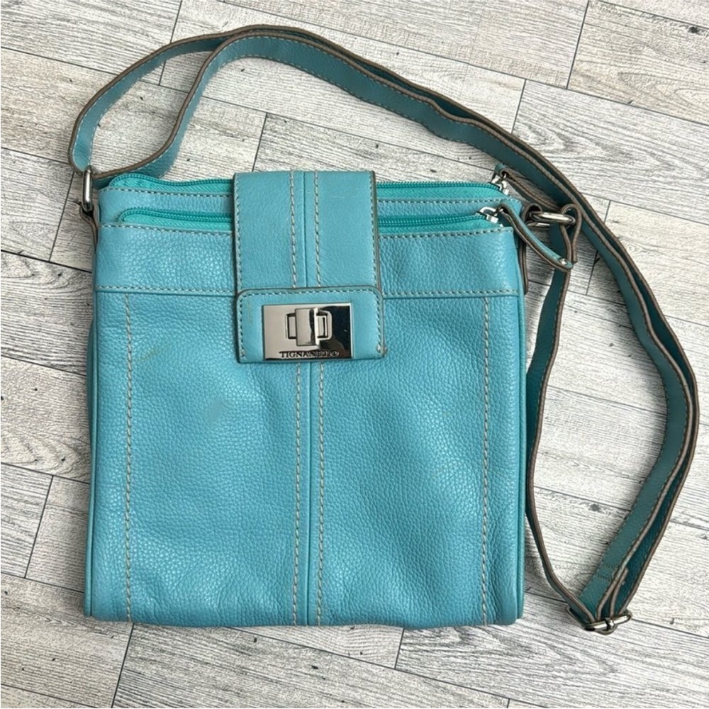 Tignanello Blue Crossbody Bag with Silver Hardware